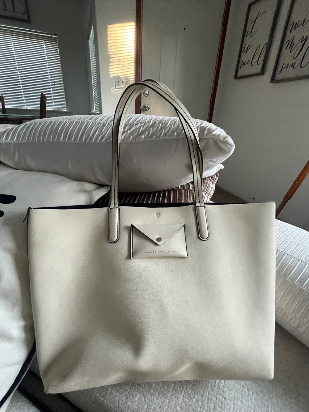 Marc By Marc Jacobs Cream Leather Tote with Envelope Pocket